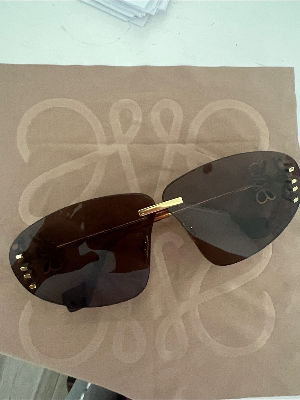 Loewe Rimless Brown Gradient Sunglasses with Gold Bridge